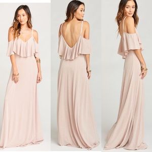 Show Me Your Mumu Renee Ruffle Maxi Dress in Dancing Queen Shine Blush
